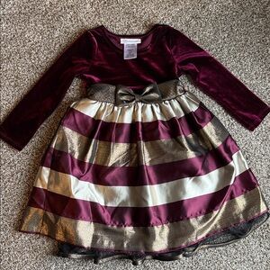 Bonnie Jean Burgundy and Gold Dress with Bow